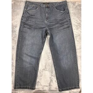 Brooklyn Xpress Mens Jeans 46x34 Dark Wash Straight Leg Denim Whiskered Blue